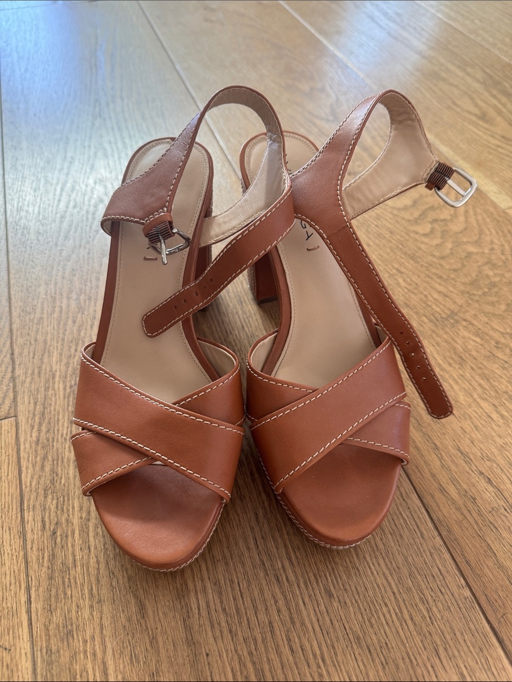 Via Spiga Brown Leather Playform Block Heel Sandals